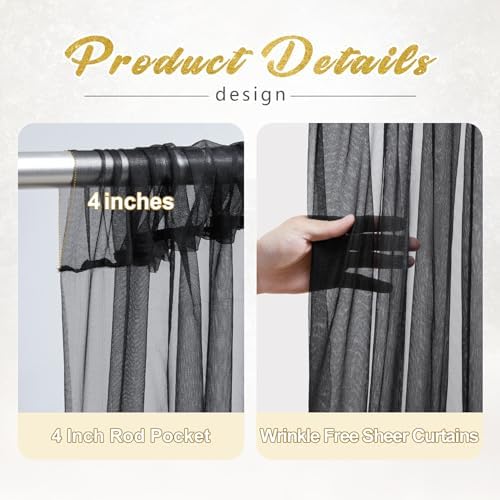 20x10ft Black Tulle Backdrop Curtain with Lights String for Parites, Sheer Photo Backdrop Curtains with Lights, alternate