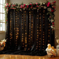 20x10FT Black Wrinkle Free Backdrop Curtains with Lights String for Parties - Photo Curtain Backdrop with Lights