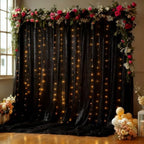 20x10FT Black Wrinkle Free Backdrop Curtains with Lights String for Parties - Photo Curtain Backdrop with Lights