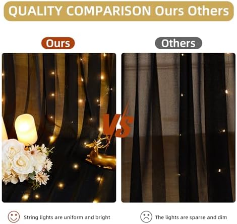 20x10FT Black Wrinkle Free Backdrop Curtains with Lights String for Parties - Photo Curtain Backdrop with Lights, alternate