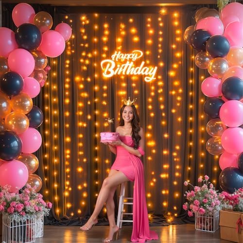 20x10FT Black Wrinkle Free Backdrop Curtains with Lights String for Parties - Photo Curtain Backdrop with Lights, alternate
