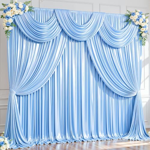 20x10ft Blue Glitter Backdrop Curtain for Parties, Wrinkle Free Satin Photo Backdrop Drapes 4 Panels 5x10FT