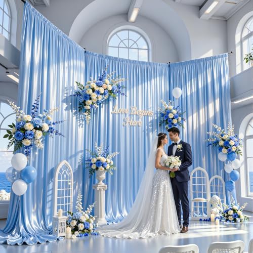 20x10ft Blue Glitter Backdrop Curtain for Parties, Wrinkle Free Satin Photo Backdrop Drapes 4 Panels 5x10FT, alternate view 2