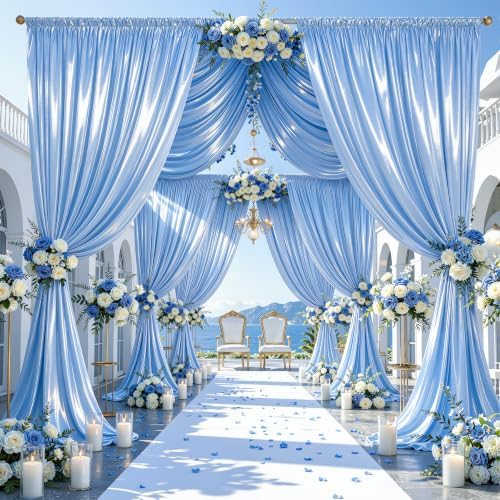 20x10ft Blue Glitter Backdrop Curtain for Parties, Wrinkle Free Satin Photo Backdrop Drapes 4 Panels 5x10FT, alternate view 3