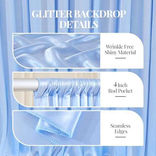 20x10ft Blue Glitter Backdrop Curtain for Parties, Wrinkle Free Satin Photo Backdrop Drapes 4 Panels 5x10FT, alternate view 4