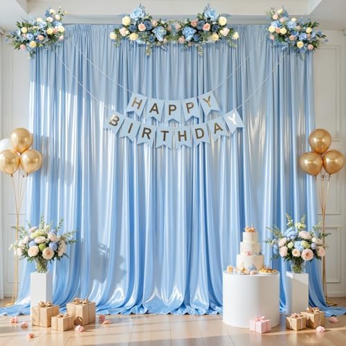 20x10ft Blue Glitter Backdrop Curtain for Parties, Wrinkle Free Satin Photo Backdrop Drapes 4 Panels 5x10FT, alternate view 7