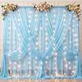 20x10ft Blue Tulle Backdrop Curtains with Lights String for Parties, Wrinkle Free Sheer Curtain with Lights