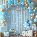 20x10ft Blue Tulle Backdrop Curtains with Lights String for Parties, Wrinkle Free Sheer Curtain with Lights, alternate view 3