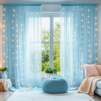 20x10ft Blue Tulle Backdrop Curtains with Lights String for Parties, Wrinkle Free Sheer Curtain with Lights, alternate view 6