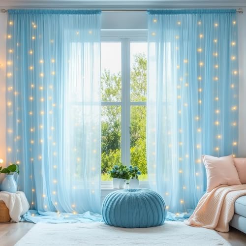 20x10ft Blue Tulle Backdrop Curtains with Lights String for Parties, Wrinkle Free Sheer Curtain with Lights, alternate view 6