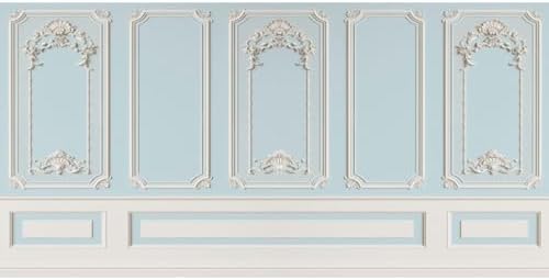 20x10ft Blue White Vintage Room Inside Backdrop European Frame Modern House French Castle Blue Wall Retro Style