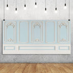 20x10ft Blue White Vintage Room Inside Backdrop European Frame Modern House French Castle Blue Wall Retro Style, alternate