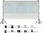 20x10ft Blue White Vintage Room Inside Backdrop European Frame Modern House French Castle Blue Wall Retro Style, alternate