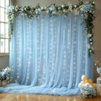 20x10FT Blue Wrinkle Free Backdrop Curtains with Lights String for Parties - Photo Curtain Backdrop with Lights