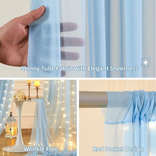 20x10FT Blue Wrinkle Free Backdrop Curtains with Lights String for Parties - Photo Curtain Backdrop with Lights, alternate