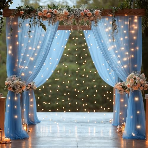 20x10FT Blue Wrinkle Free Backdrop Curtains with Lights String for Parties - Photo Curtain Backdrop with Lights, alternate