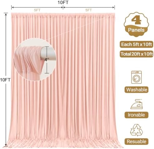 20x10ft Blush Pink Backdrop Curtain Panels for Parties - Wrinkle Free Polyester Photo Curtain Backdrop Wedding, alternate