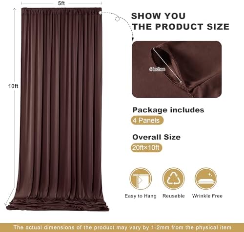 20x10ft Brown Backdrop Curtains for Parties, 4 Panels 5x10ft Wrinkle-Free Polyester Background Curtains for, alternate view 5
