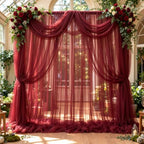 20x10ft Burgundy Tulle Backdrop Curtain for Parites, Sheer Photo Backdrop Drapes for Wedding Baby Shower Boy