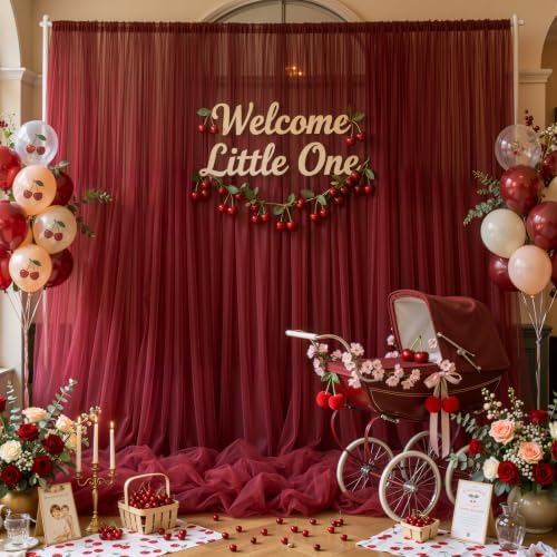 20x10ft Burgundy Tulle Backdrop Curtain for Parites, Sheer Photo Backdrop Drapes for Wedding Baby Shower Boy, alternate view