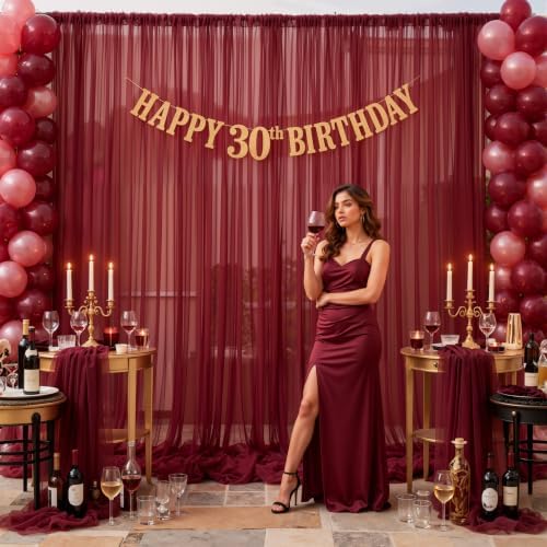 20x10ft Burgundy Tulle Backdrop Curtain for Parites, Sheer Photo Backdrop Drapes for Wedding Baby Shower Boy, alternate view