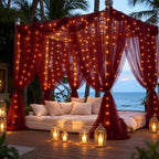 20x10ft Burgundy Tulle Backdrop Curtain with Lights String for Parites, Sheer Photo Backdrop Curtains with, alternate view 3