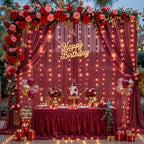 20x10ft Burgundy Tulle Backdrop Curtains with Lights String for Parties, Wrinkle Free Shiny Sheer Curtain, alternate view 2