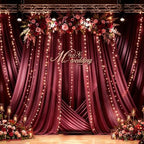 20x10ft Burgundy Tulle Backdrop Curtains with Lights String for Parties, Wrinkle Free Shiny Sheer Curtain, alternate view 3