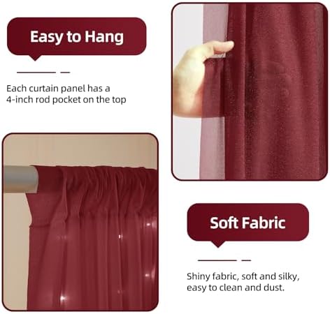 20x10ft Burgundy Tulle Backdrop Curtains with Lights String for Parties, Wrinkle Free Shiny Sheer Curtain, alternate view 4