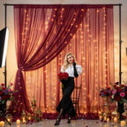 20x10ft Burgundy Tulle Backdrop Curtains with Lights String for Parties, Wrinkle Free Shiny Sheer Curtain, alternate view 5