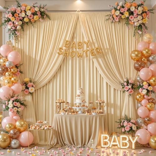20x10ft Champagne Backdrop Curtain Panels for Parties - Wrinkle Free Polyester Photo Curtain Backdrop Wedding, alternate view