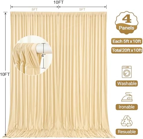 20x10ft Champagne Backdrop Curtain Panels for Parties - Wrinkle Free Polyester Photo Curtain Backdrop Wedding, alternate view