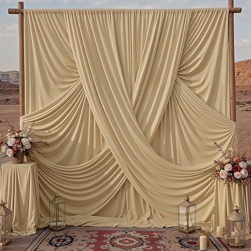20x10ft Champagne Backdrop Curtains for Parties, 4 Panels 5x10ft Wrinkle-Free Polyester Background Curtains for