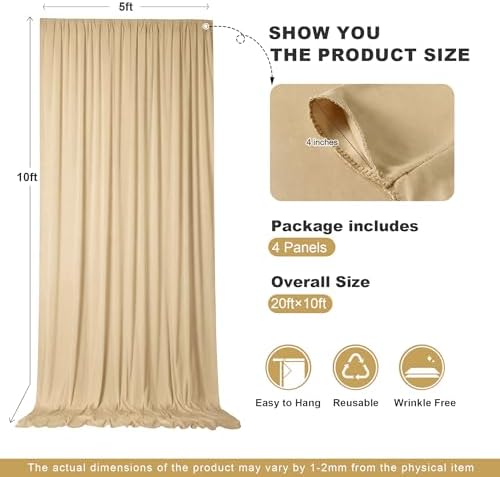20x10ft Champagne Backdrop Curtains for Parties, 4 Panels 5x10ft Wrinkle-Free Polyester Background Curtains for, alternate