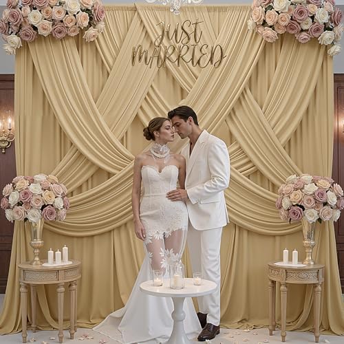 20x10ft Champagne Backdrop Curtains for Parties, 4 Panels 5x10ft Wrinkle-Free Polyester Background Curtains for, alternate