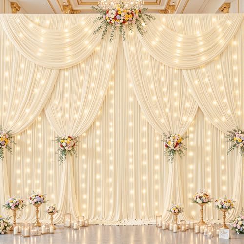 20x10ft Champagne Backdrop Curtains with Lights String for Parties,4 Panels in 5'(W) x 10'(H),4 panels in, alternate view 2
