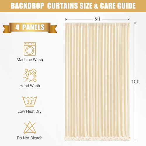 20x10ft Champagne Backdrop Curtains with Lights String for Parties,4 Panels in 5'(W) x 10'(H),4 panels in, alternate view 6