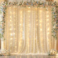 20x10ft Champagne Chiffon Backdrop Curtain with Lights String for Wedding Sheer Tulle Curtain Photo Backdrops