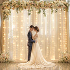 20x10ft Champagne Chiffon Backdrop Curtain with Lights String for Wedding Sheer Tulle Curtain Photo Backdrops, alternate view
