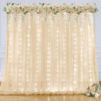 20x10ft Champagne Chiffon Backdrop Curtain with Lights String for Wedding Sheer Tulle Curtain Photo Backdrops, alternate view