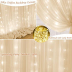 20x10ft Champagne Chiffon Backdrop Curtain with Lights String for Wedding Sheer Tulle Curtain Photo Backdrops, alternate view