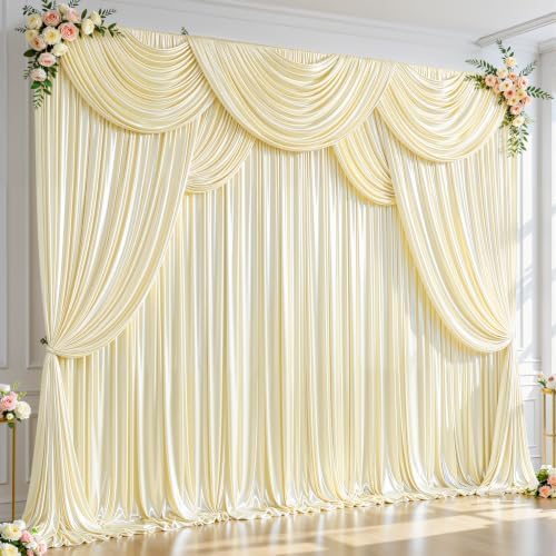 20x10ft Champagne Glitter Backdrop Curtain for Parties, Wrinkle Free Satin Photo Backdrop Drapes 4 Panels 5x10FT