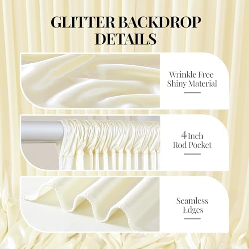 20x10ft Champagne Glitter Backdrop Curtain for Parties, Wrinkle Free Satin Photo Backdrop Drapes 4 Panels 5x10FT, alternate