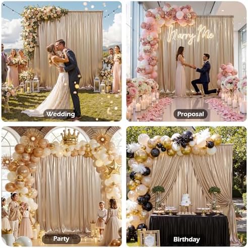 20x10FT Champagne Sequin Backdrop Curtains Wrinkle Free Drapes for Wedding in 20x10FT, alternate view 7