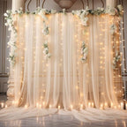 20x10ft Champagne Tulle Backdrop Curtain with Lights String for Parites, Sheer Photo Backdrop Curtains with, alternate view 2