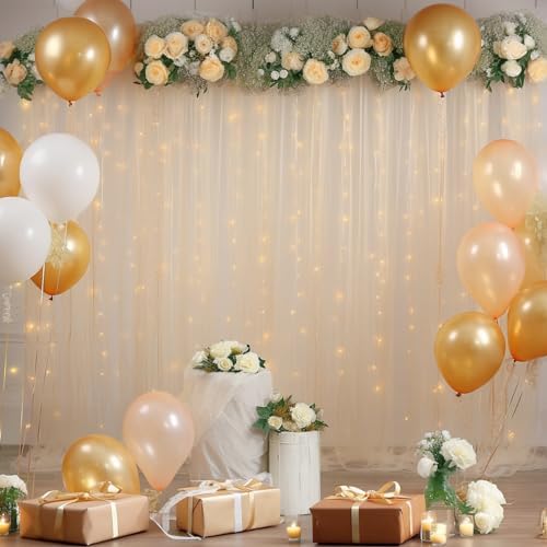 20x10ft Champagne Tulle Backdrop Curtain with Lights String for Parites, Sheer Photo Backdrop Curtains with, alternate view 3