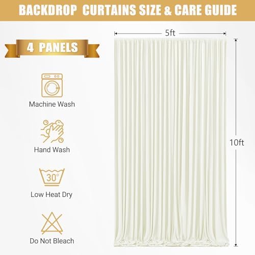 20x10ft Cream White Backdrop Curtains with Lights String for Parties in 5'(W) x 10'(H),4 panels in Cream White, alternate