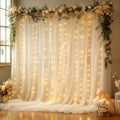 20x10FT Cream Wrinkle Free Backdrop Curtains with Lights String for Parties - Photo Curtain Backdrop with Lights