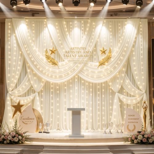 20x10FT Cream Wrinkle Free Backdrop Curtains with Lights String for Parties - Photo Curtain Backdrop with Lights, alternate