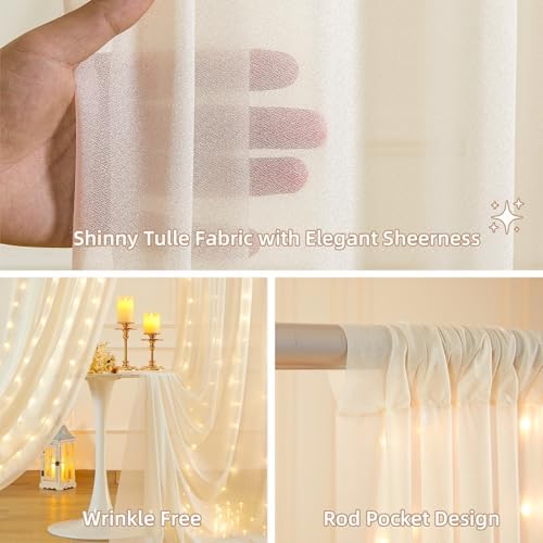 20x10FT Cream Wrinkle Free Backdrop Curtains with Lights String for Parties - Photo Curtain Backdrop with Lights, alternate